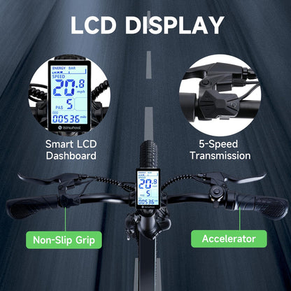 U5 Electric Bike for Adults, 500W Peak Folding Fat Tires Ebike with 80KM Pas Range, 32KM/H Speed, 48V 7.8Ah Removable Battery, 20" Lightweigt Electric Bicycle with Shelf for Commuting