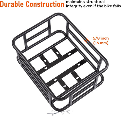 Bike Rear Basket Steel Frame Back Rack Mounted with Net and Liner,  23L Large Capacity Heavy Duty Cargo Carrier for Adult Bicycle and Ebike, Durable and Waterproof