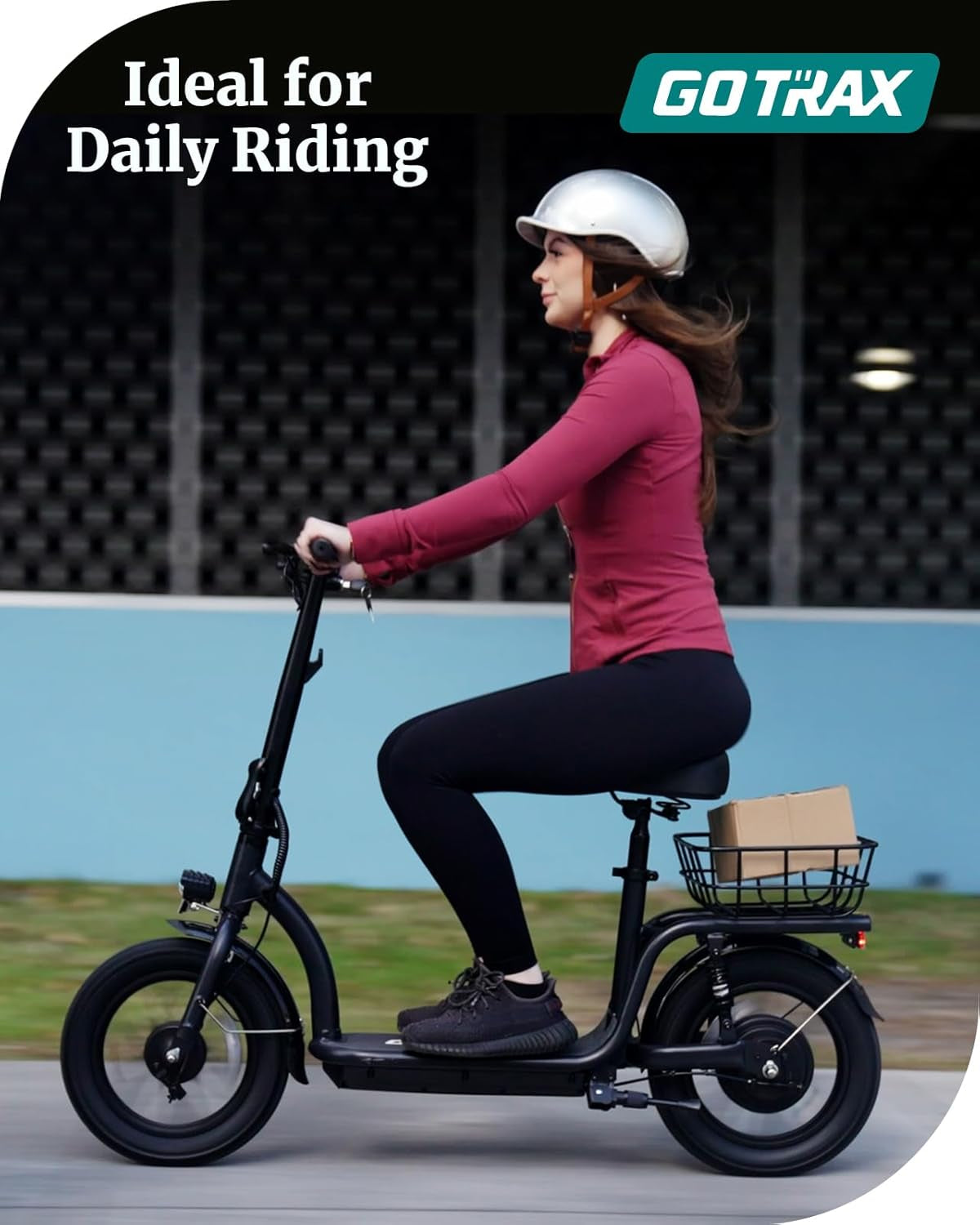 Electric Scooter with Seat for Adult, Max 31/40 Km Range, 25/31 Km/H Power by Peak 500 Motor, Comfortable 14" Pneumatic Tire and Dual Shock Absorption, Wide Seat&Deck with Carry Basket