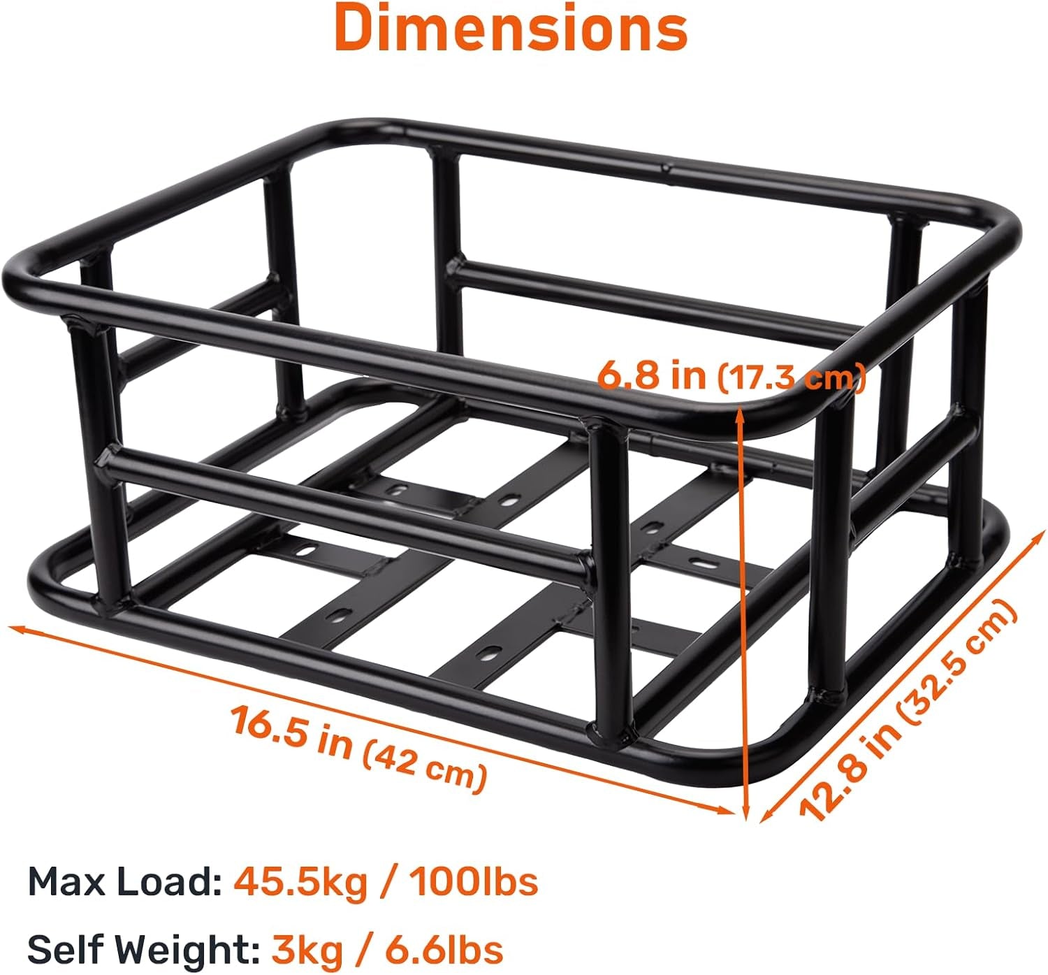 Bike Rear Basket Steel Frame Back Rack Mounted with Net and Liner,  23L Large Capacity Heavy Duty Cargo Carrier for Adult Bicycle and Ebike, Durable and Waterproof