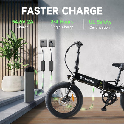 U5 Electric Bike for Adults, 500W Peak Folding Fat Tires Ebike with 80KM Pas Range, 32KM/H Speed, 48V 7.8Ah Removable Battery, 20" Lightweigt Electric Bicycle with Shelf for Commuting