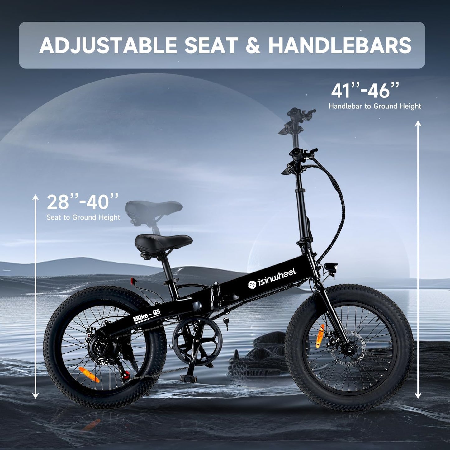 U5 Electric Bike for Adults, 500W Peak Folding Fat Tires Ebike with 80KM Pas Range, 32KM/H Speed, 48V 7.8Ah Removable Battery, 20" Lightweigt Electric Bicycle with Shelf for Commuting