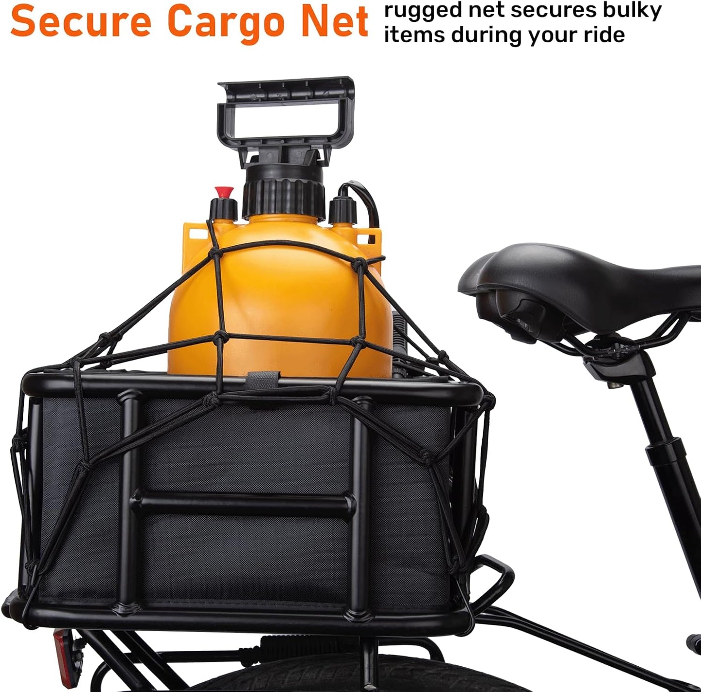 Bike Rear Basket Steel Frame Back Rack Mounted with Net and Liner,  23L Large Capacity Heavy Duty Cargo Carrier for Adult Bicycle and Ebike, Durable and Waterproof