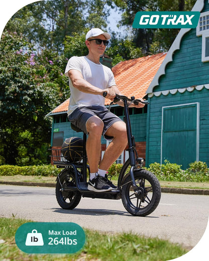 Electric Scooter with Seat for Adult, Max 31/40 Km Range, 25/31 Km/H Power by Peak 500 Motor, Comfortable 14" Pneumatic Tire and Dual Shock Absorption, Wide Seat&Deck with Carry Basket