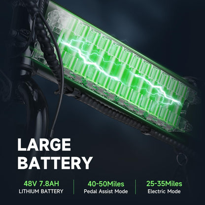 U5 Electric Bike for Adults, 500W Peak Folding Fat Tires Ebike with 80KM Pas Range, 32KM/H Speed, 48V 7.8Ah Removable Battery, 20" Lightweigt Electric Bicycle with Shelf for Commuting