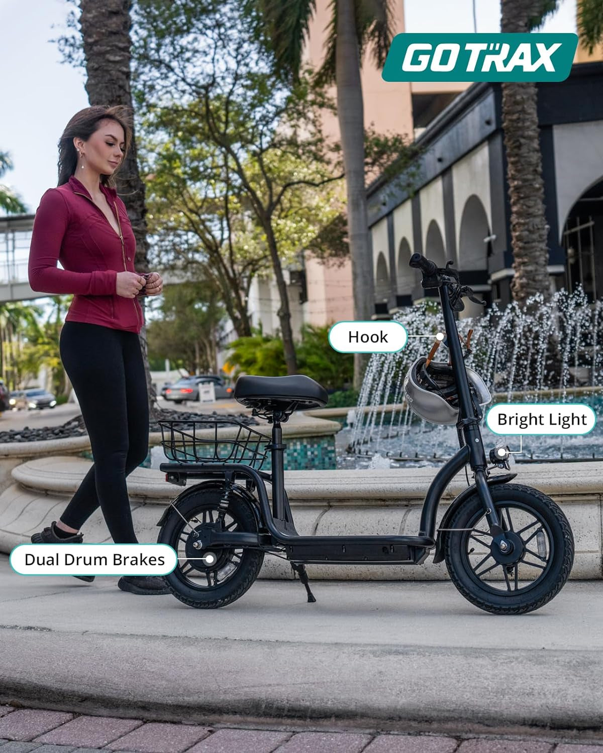 Electric Scooter with Seat for Adult, Max 31/40 Km Range, 25/31 Km/H Power by Peak 500 Motor, Comfortable 14" Pneumatic Tire and Dual Shock Absorption, Wide Seat&Deck with Carry Basket